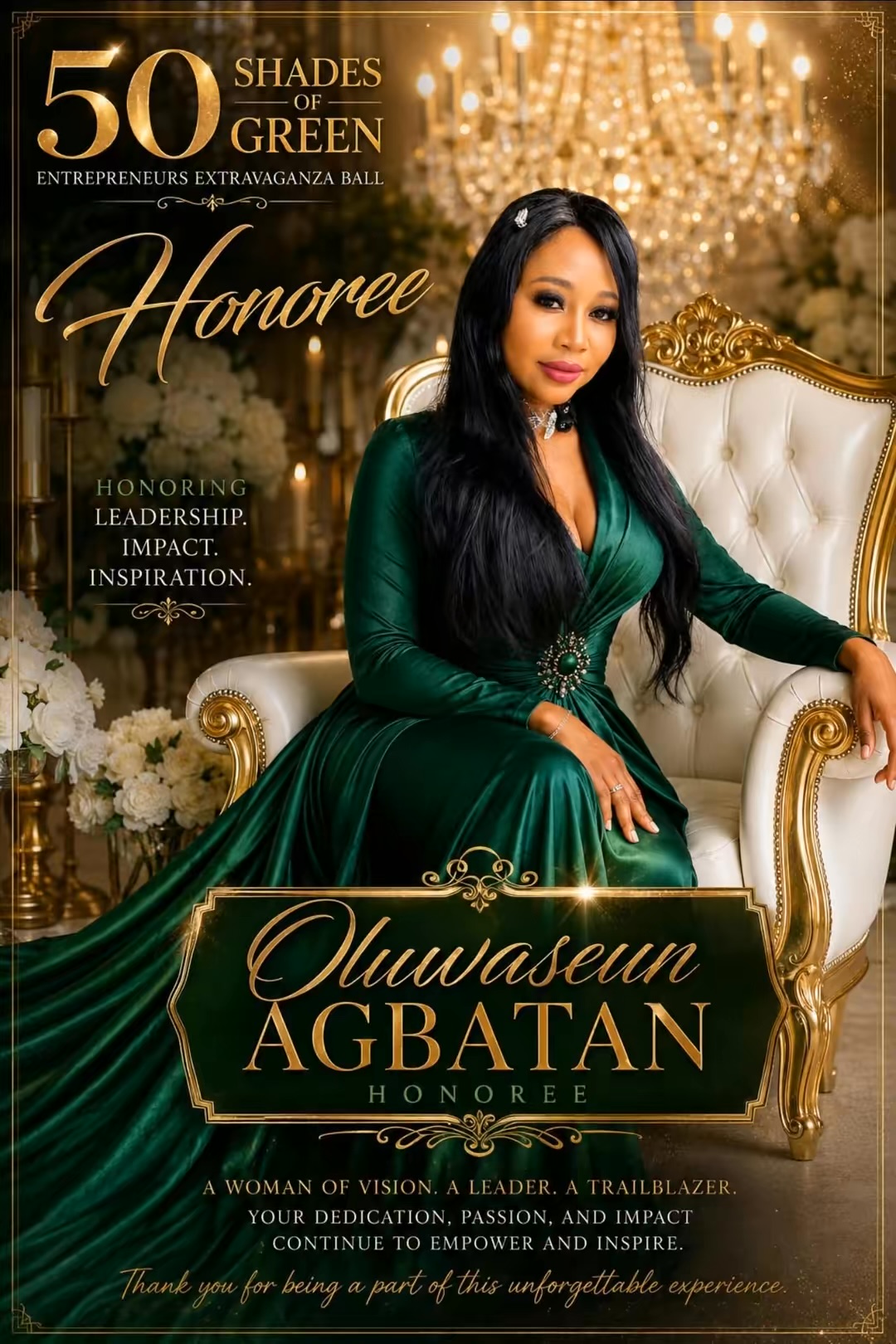 Oluwaseun Agbatan recognized as a 50 Shades of Green Entrepreneurs Extravaganza Ball honoree